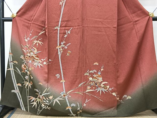 平和屋着物●訪問着 単衣 松竹梅 秋草文 暈し染め 金彩 正絹 逸品 BAAT9143yc