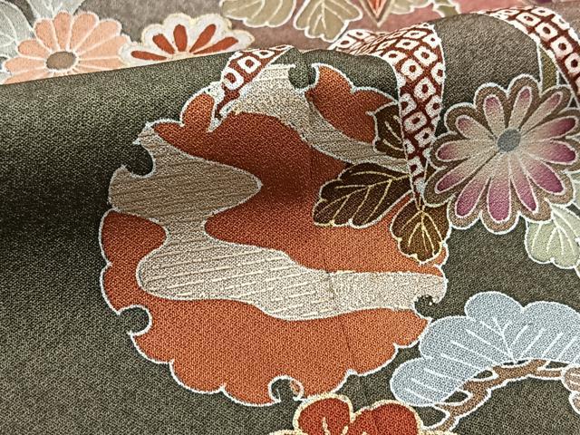 平和屋着物●訪問着 単衣 松竹梅 秋草文 暈し染め 金彩 正絹 逸品 BAAT9143yc