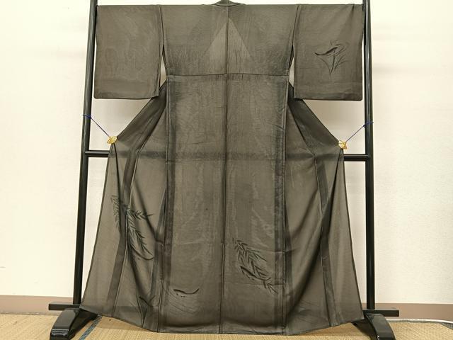 平和屋着物●訪問着 無双 紗袷 紗✕絽 鮎 黒地 正絹 逸品 BAAT9150yc