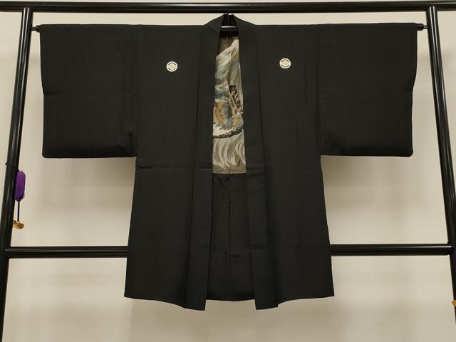 平和屋着物#男性 長羽織 黒紋付き 正絹 逸品 CAAT5809id