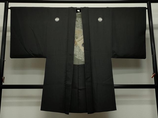 平和屋着物∞男性 長羽織 黒紋付き 正絹 逸品 CAAT5843id