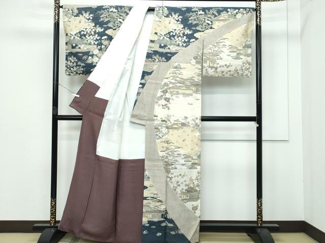 平和屋本店■極上 染織の名門 しょうざん 生紬 訪問着 風景文 金彩 逸品 CZAA2890s5