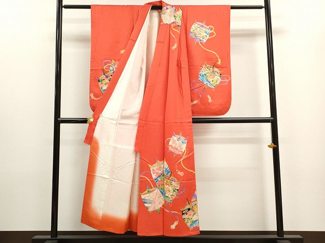 平和屋着物∵女の子 十三参り 子供 祝着・長襦袢・袋帯セット 駒刺繍 糸車草花紐文 金彩 逸品 CAAT6229ze
