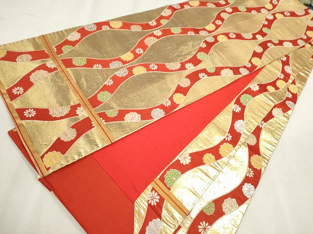 平和屋着物∵女の子 十三参り 子供 祝着・長襦袢・袋帯セット 駒刺繍 糸車草花紐文 金彩 逸品 CAAT6229ze