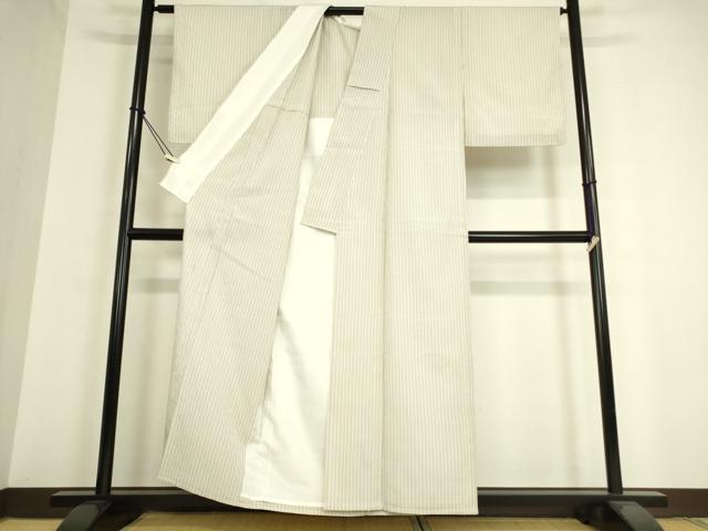 平和屋着物▽本塩沢 単衣 縞 正絹 逸品 DAAT9352az