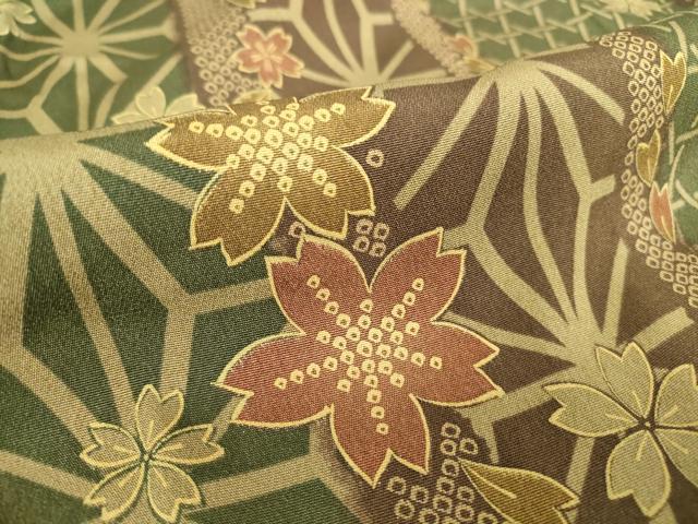 平和屋着物▽上質な小紋 単衣 麻の葉舞桜 正絹 逸品 DAAT9504az