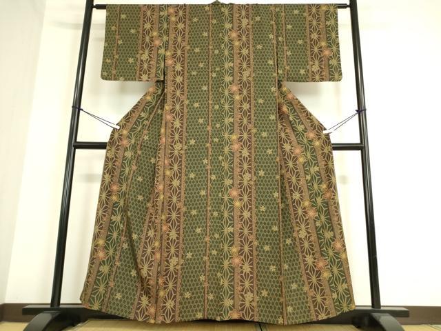 平和屋着物▽上質な小紋 単衣 麻の葉舞桜 正絹 逸品 DAAT9504az