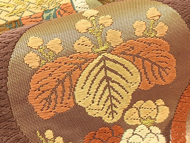 平和屋着物●六通柄袋帯 唐織 花蝶丸文 金糸 正絹 逸品 BAAU2393yc