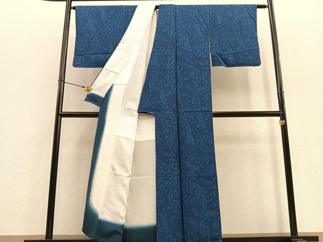 平和屋着物●本藍 型絵染 小紋 作家物 吉祥花文 正絹 逸品 BAAU0193gt