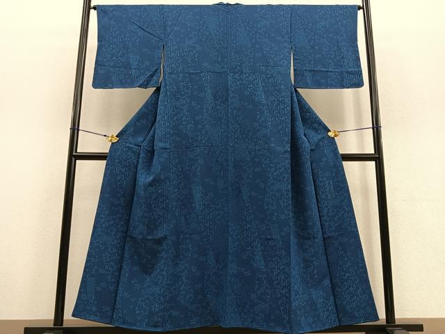 平和屋着物●本藍 型絵染 小紋 作家物 吉祥花文 正絹 逸品 BAAU0193gt
