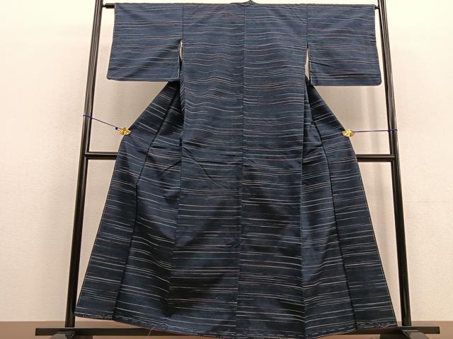 平和屋着物●上質な紬 横縞 正絹 逸品 未使用 BAAU4609gt
