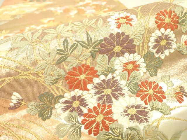 平和屋着物▼六通柄袋帯 唐織 輝風錦 重ね山花文 金糸 正絹 逸品 DAAT9562az