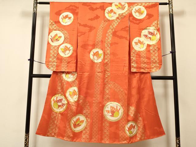 平和屋着物∵女の子 十三参り 子供 祝着・袋帯セット 駒刺繍 舞蝶丸文 金彩 逸品 DAAS9087ma