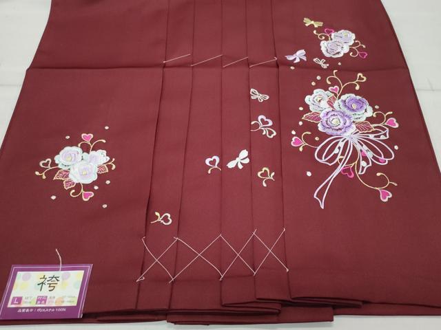 平和屋着物●女性 行灯袴 総刺繍 花唐草文 葡萄色 卒業式 洗える着物 未使用 CAAU9794vf