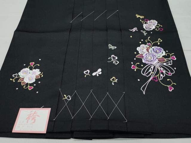 平和屋着物●女性 行灯袴 総刺繍 花唐草文 黒色 卒業式 洗える着物 未使用 CAAU9801vf