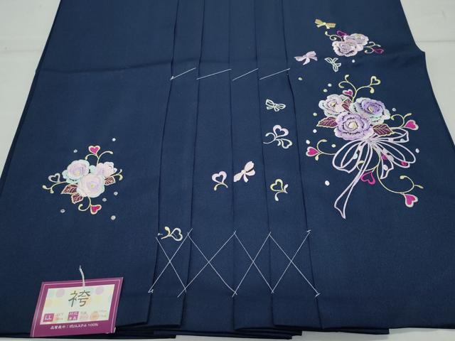 平和屋着物●女性 行灯袴 総刺繍 花唐草文 留紺色 卒業式 洗える着物 未使用 CAAU9838vf
