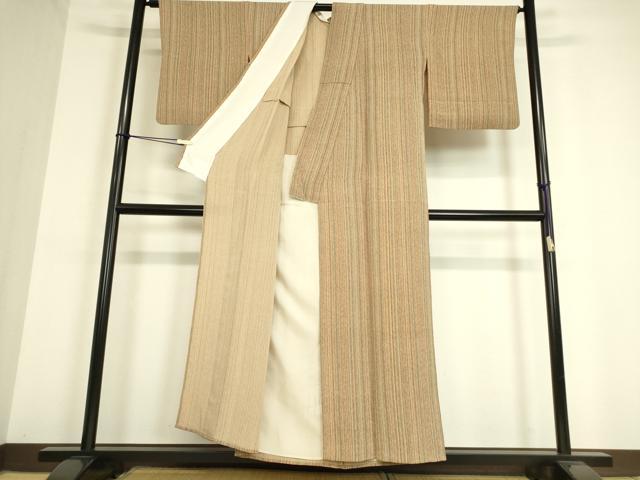 平和屋着物▽上質な小紋 単衣 縞 鬼しぼ縮緬 正絹 逸品 DAAT9660az
