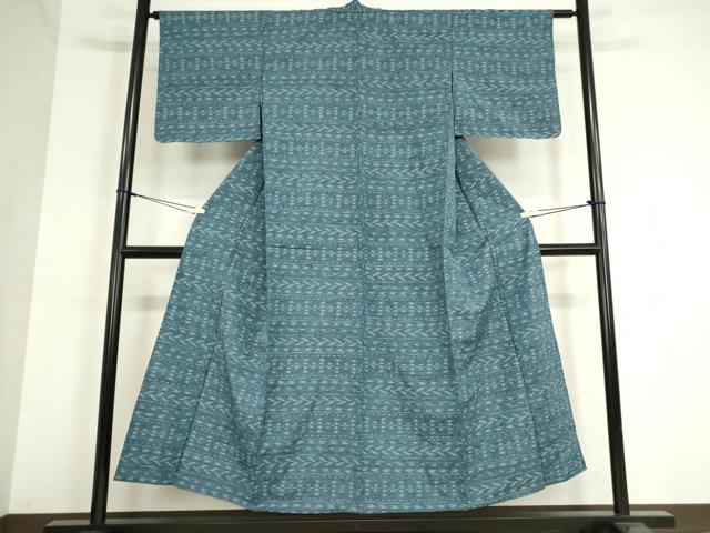 平和屋着物▽上質な紬 単衣 横段絣文 正絹 逸品 DAAT9688az