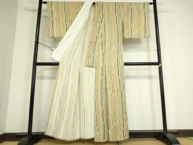 平和屋着物▽小紋 単衣 縞 洗える着物 DAAT9691az