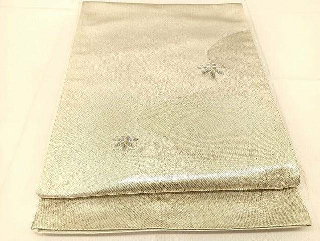 平和屋着物◎太鼓柄袋帯 総刺繍 蒔絵漆箔 五三桐 引箔 正絹 逸品 未使用 BAAU2132yc
