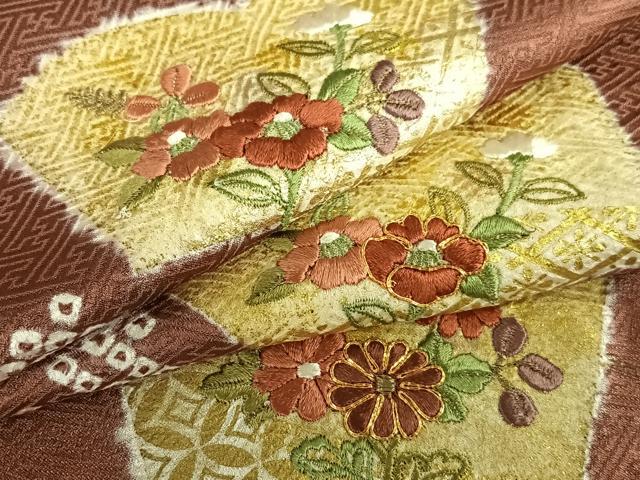 平和屋着物●訪問着 駒刺繍 絞り 花冊子文 金彩 正絹 逸品 AAAX0683zg