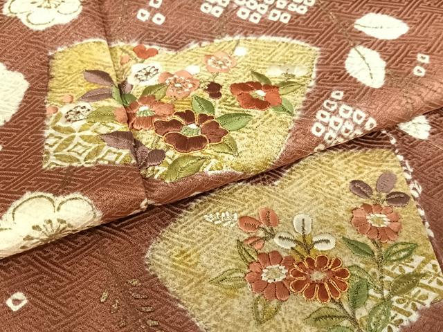 平和屋着物●訪問着 駒刺繍 絞り 花冊子文 金彩 正絹 逸品 AAAX0683zg