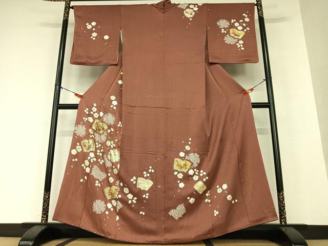 平和屋着物●訪問着 駒刺繍 絞り 花冊子文 金彩 正絹 逸品 AAAX0683zg