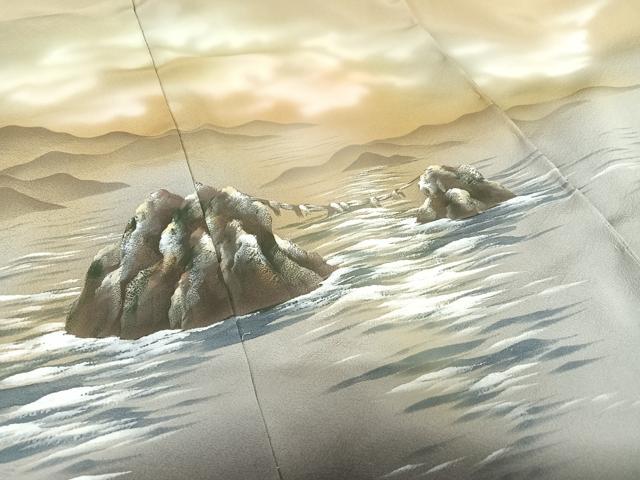 平和屋着物●色留訪問着 作家物 素描友禅 四季彩 夫婦岩 暈し染め 上代27万円 仮絵羽 正絹 逸品 未使用 AAAX0686zg