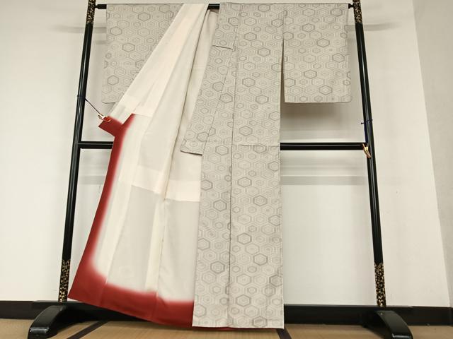 平和屋着物●お召 亀甲文様 正絹 逸品 AAAX0693zg