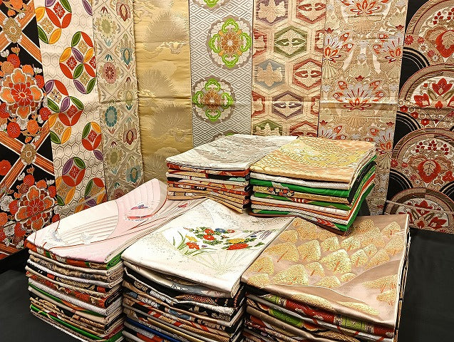 平和屋着物■袋帯 西陣 まとめて100点 向かい鶴 蝶 風景 更紗 花柄 七宝 正倉院 宝相華 佐賀錦 金銀糸 未使用品あり 全て正絹 mmm854