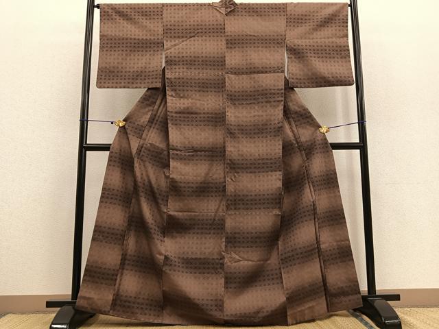 平和屋着物●小紋 花織 横段文 洗える着物 BAAU4641gt