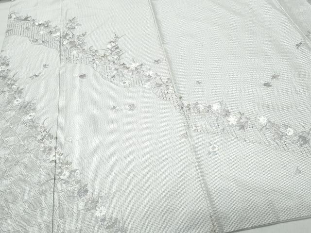 平和屋着物●中国三大刺繍 スワトウ刺繍 総刺繍 訪問着 本場大島紬地 白大島 草花文 正絹 逸品 CAAU9917vf