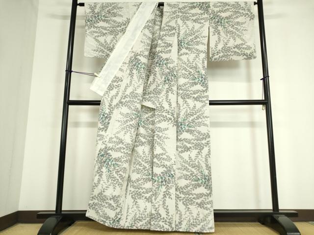 平和屋着物▽上質な紬 単衣 草葉文 正絹 逸品 DAAT9727az