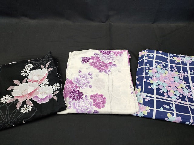 平和屋本店■浴衣 まとめて 3点 花柄 ラメ など 着用可能多数 未使用品あり ppp2297 km