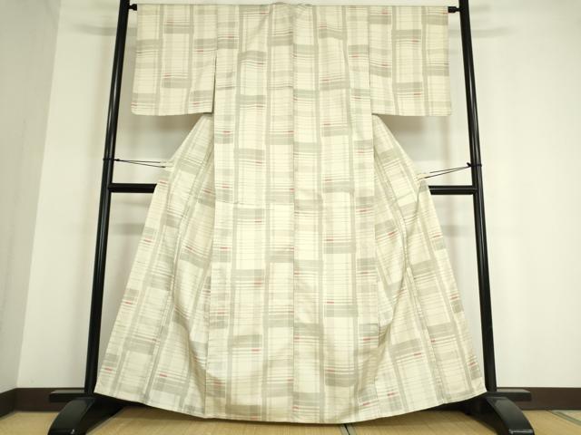 平和屋着物▽上質な紬 単衣 変わり格子 正絹 逸品 DAAT9836az