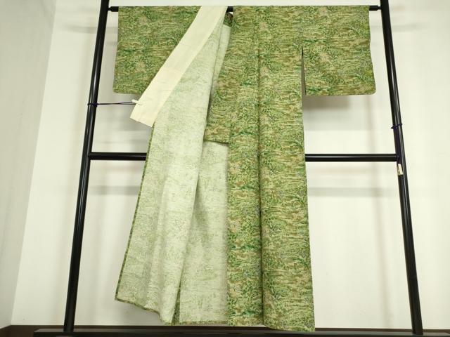 平和屋着物▽上質な小紋 紬地 単衣 水辺風景文 正絹 逸品 DAAT9854az