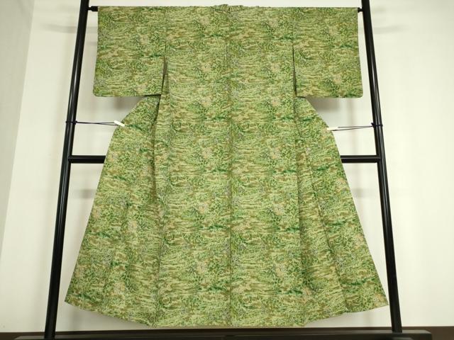 平和屋着物▽上質な小紋 紬地 単衣 水辺風景文 正絹 逸品 DAAT9854az