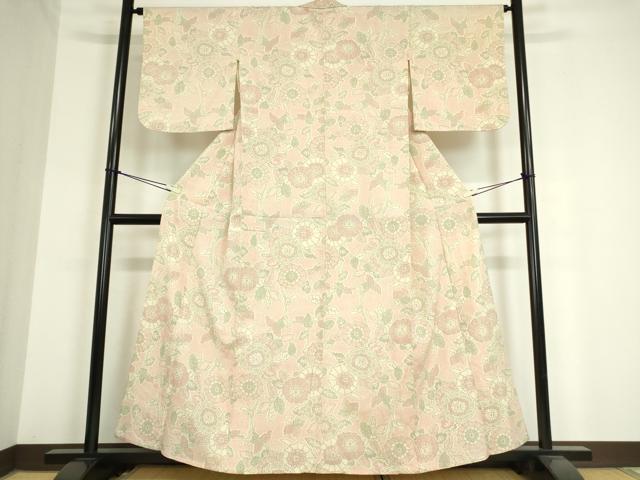 平和屋着物▽本塩沢 単衣 草花文 正絹 逸品 DAAT9878az