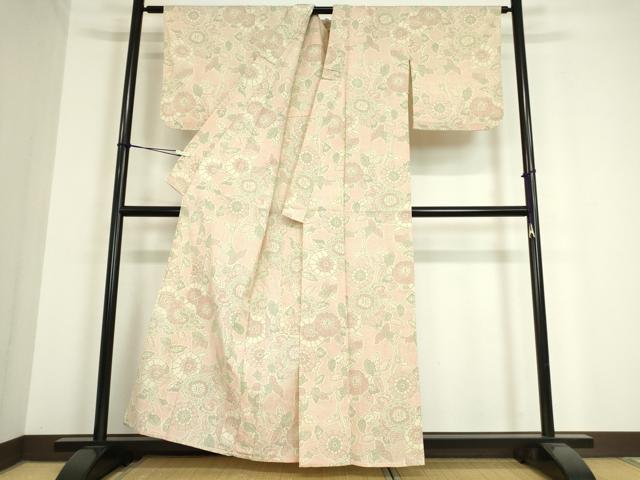 平和屋着物▽本塩沢 単衣 草花文 正絹 逸品 DAAT9878az
