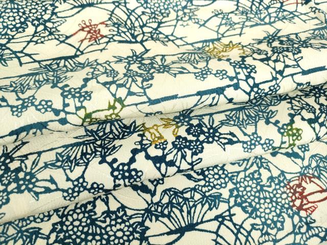 平和屋着物▽上質な小紋 単衣 型染め 草花文 正絹 逸品 DAAT9883az