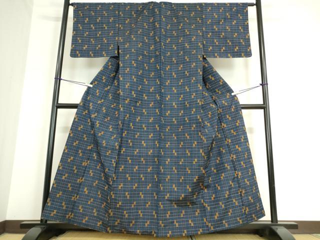 平和屋着物▽上質な紬 単衣 変わり格子 正絹 逸品 DAAT9891az