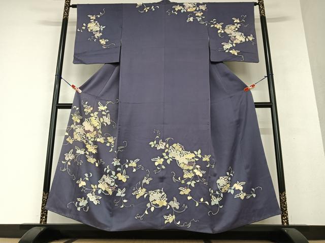 平和屋着物●創業460年・千總 訪問着 駒刺繍 桐 濃鼠色 金彩 高島屋扱い 正絹 逸品 AAAY0053zg