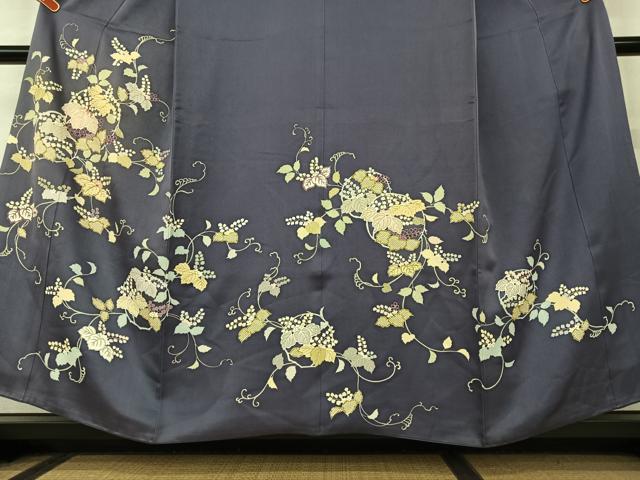 平和屋着物●創業460年・千總 訪問着 駒刺繍 桐 濃鼠色 金彩 高島屋扱い 正絹 逸品 AAAY0053zg