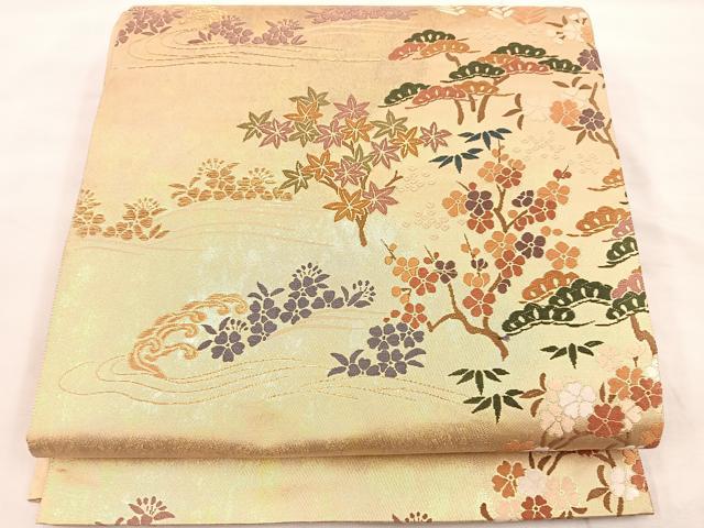 平和屋着物◎六通柄袋帯 唐織 松竹梅 金糸 引箔 正絹 逸品 BAAU0771mz