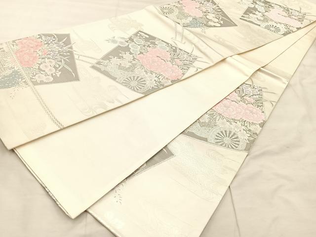 平和屋着物◎六通柄袋帯 唐織 花車文 銀糸 正絹 逸品 BAAU4037mz