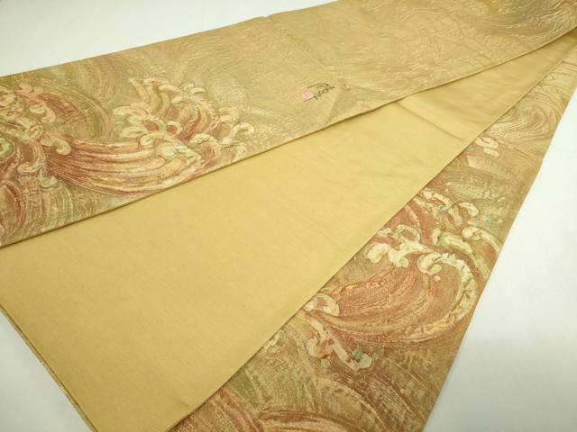 平和屋着物▼六通柄袋帯 膨れ織り 立波文 金糸 正絹 逸品 DAAU6255sf