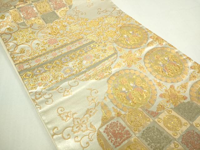 平和屋着物▼六通柄袋帯 人物花唐草文 金糸 正絹 逸品 DAAU6250sf
