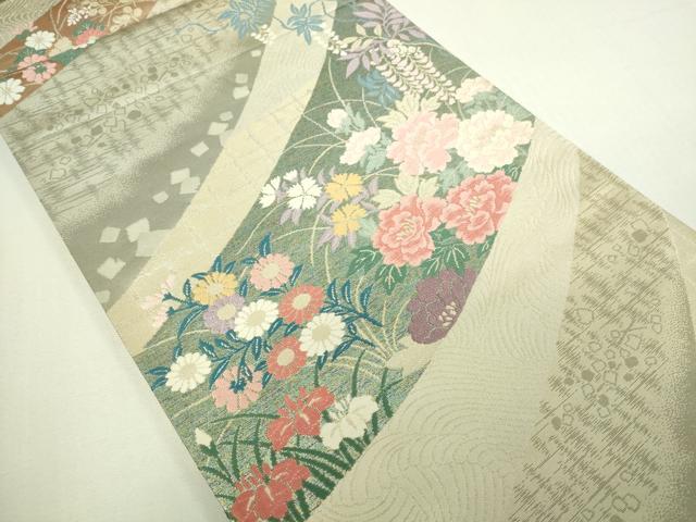 平和屋着物▼六通柄袋帯 唐織 草花文 金糸 正絹 逸品 DAAU6275sf