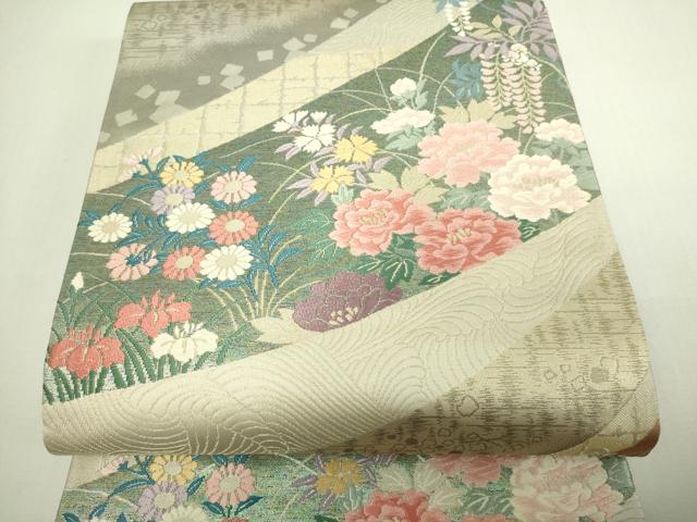 平和屋着物▼六通柄袋帯 唐織 草花文 金糸 正絹 逸品 DAAU6275sf