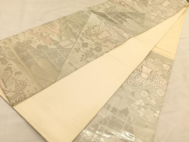 平和屋着物◎六通柄袋帯 唐織 御所の菊 プラチナ箔 九百錦 正絹 逸品 BAAU1441hv